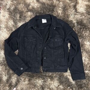 SO Black Cropped Jean Jacket Collared Denim